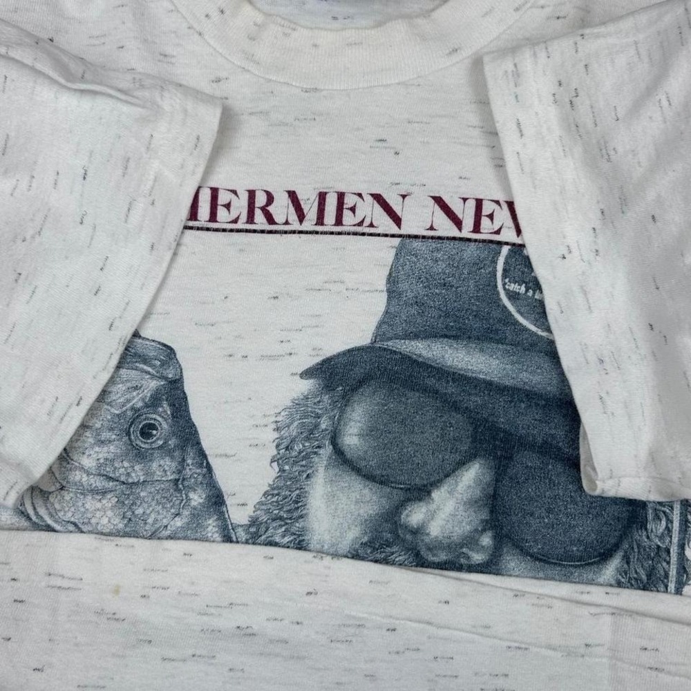 White‎ and blue vintage 1992 fishing tee funny graphic single stitch Size M - Picture 7 of 8